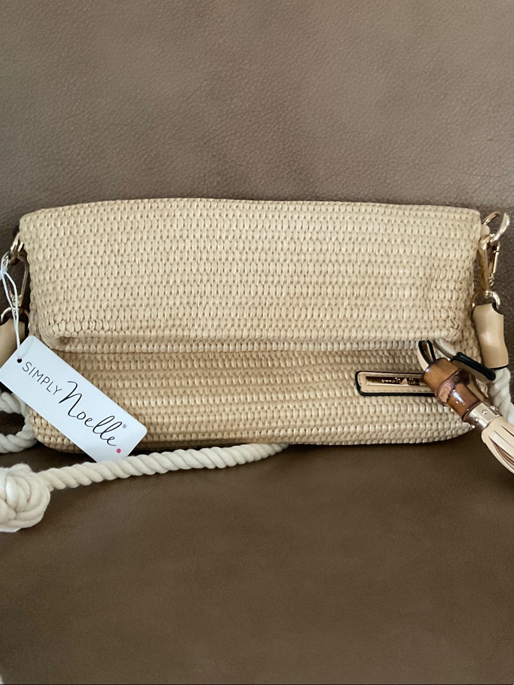 Simple Noelle straw folded clutch purse, NWT